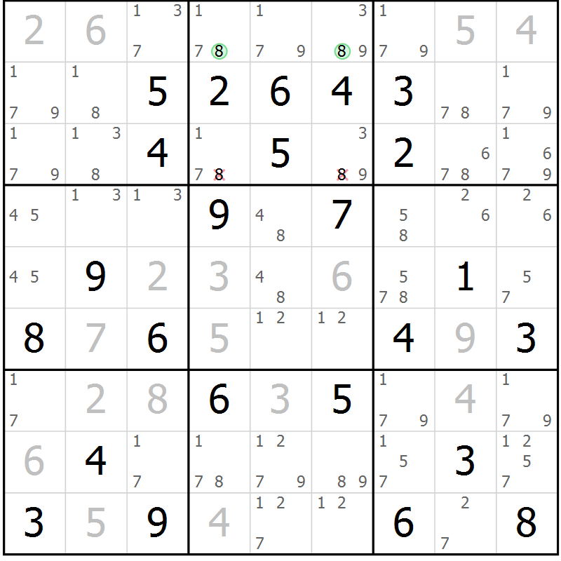 Position des candidats pour la solution de la Gr 29 page 32 du magazine de sudoku Virtuose n° 125