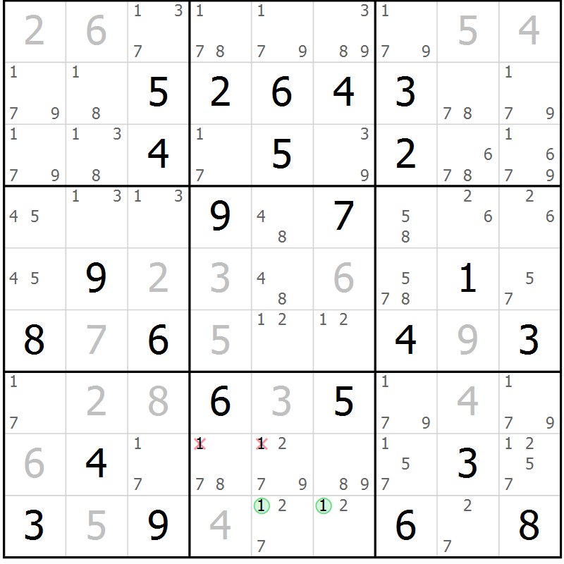 Position des candidats pour la solution de la Gr 29 page 32 du magazine de sudoku Virtuose n° 125