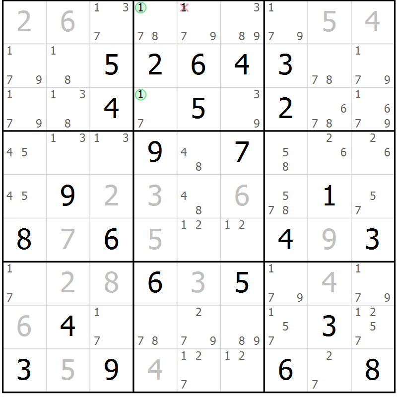 Position des candidats pour la solution de la Gr 29 page 32 du magazine de sudoku Virtuose n° 125
