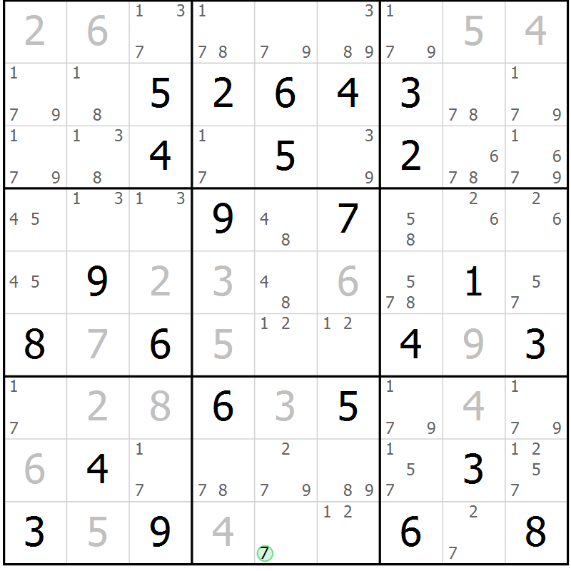 Position des candidats pour la solution de la Gr 29 page 32 du magazine de sudoku Virtuose n° 125