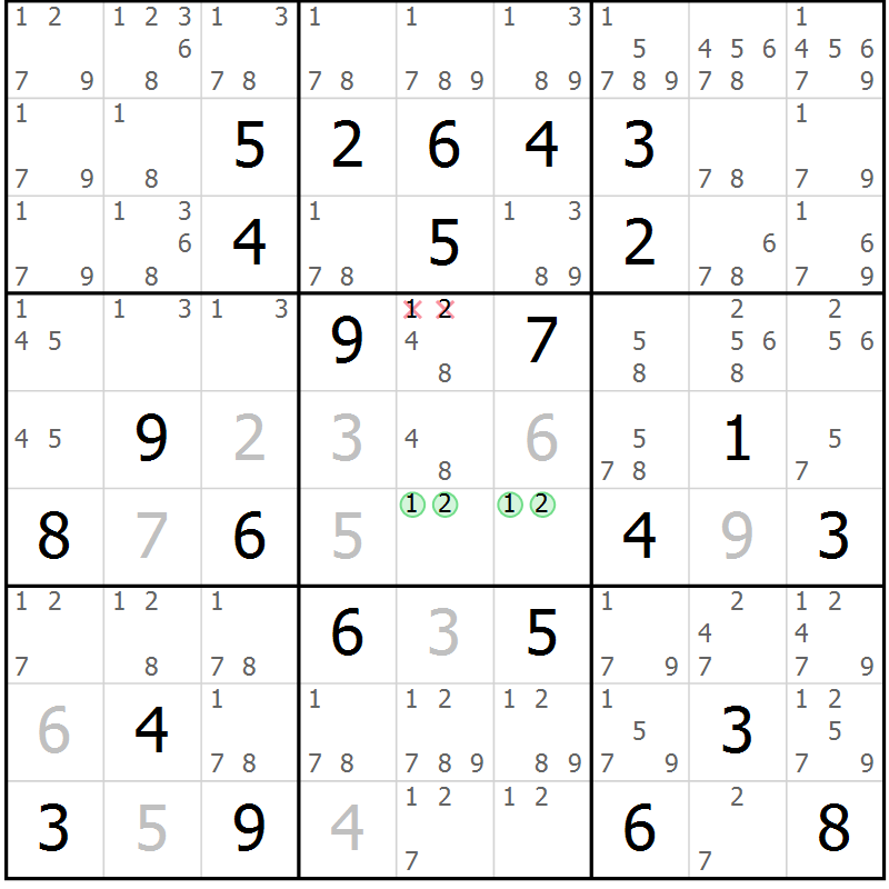 Position des candidats pour la solution de la Gr 29 page 32 du magazine de sudoku Virtuose n° 125