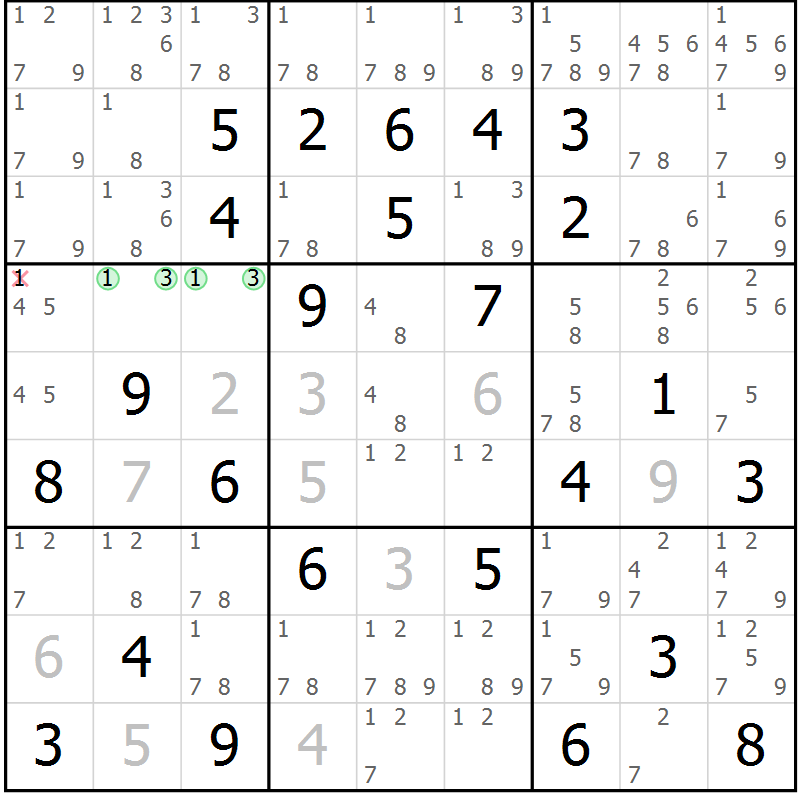 Position des candidats pour la solution de la Gr 29 page 32 du magazine de sudoku Virtuose n° 125