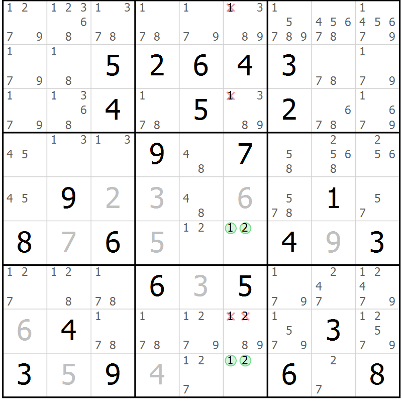 Position des candidats pour la solution de la Gr 29 page 32 du magazine de sudoku Virtuose n° 125