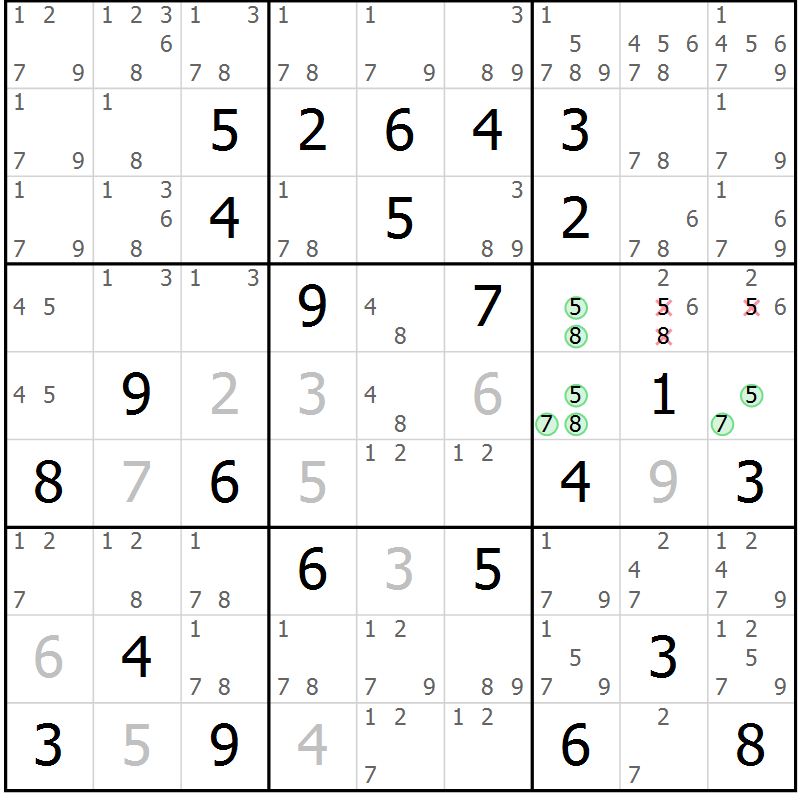 Position des candidats pour la solution de la Gr 29 page 32 du magazine de sudoku Virtuose n° 125