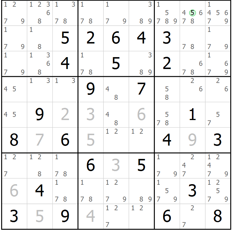 Position des candidats pour la solution de la Gr 29 page 32 du magazine de sudoku Virtuose n° 125