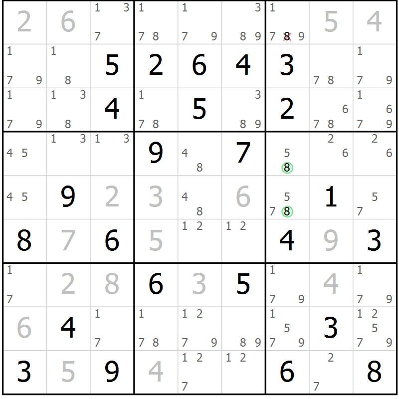 Position des candidats pour la solution de la Gr 29 page 32 du magazine de sudoku Virtuose n° 125