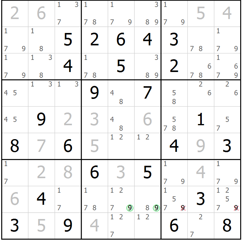 Position des candidats pour la solution de la Gr 29 page 32 du magazine de sudoku Virtuose n° 125