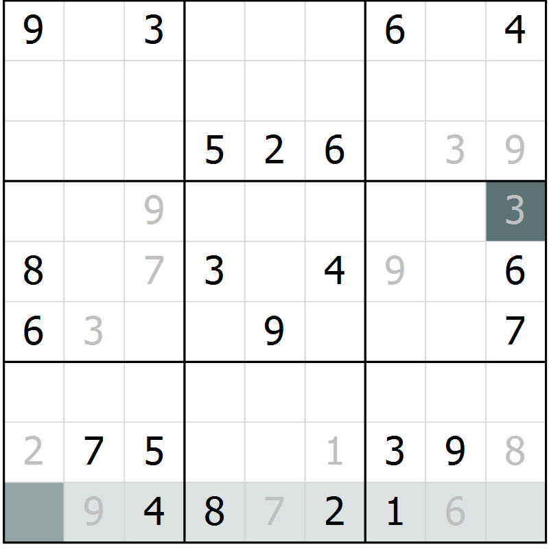 Position des candidats pour la solution de la Gr 3 page 6 du magazine de sudoku Virtuose n° 125