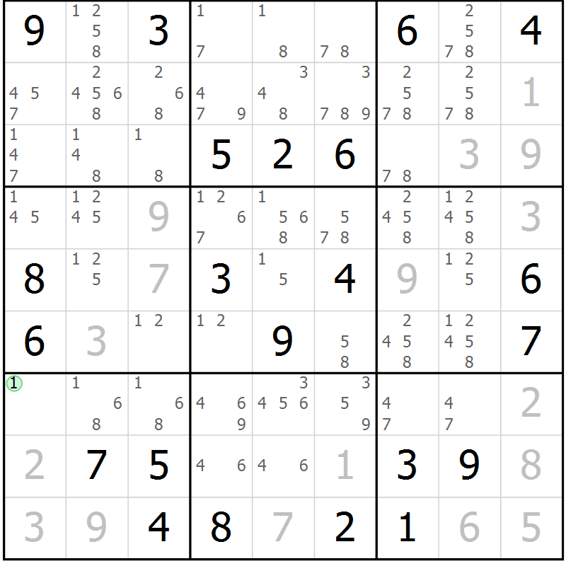 Position des candidats pour la solution de la Gr 3 page 6 du magazine de sudoku Virtuose n° 125