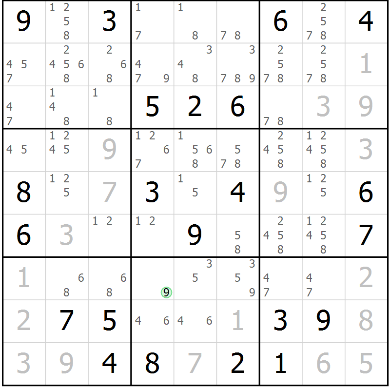 Position des candidats pour la solution de la Gr 3 page 6 du magazine de sudoku Virtuose n° 125