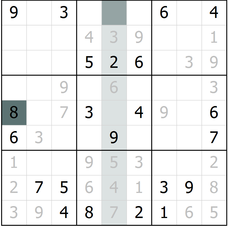 Position des candidats pour la solution de la Gr 3 page 6 du magazine de sudoku Virtuose n° 125