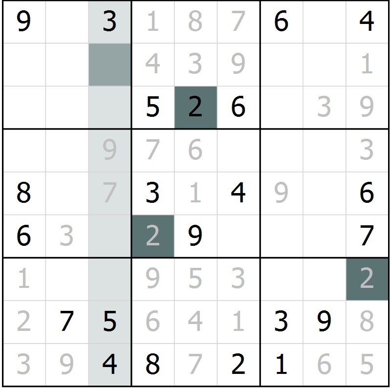 Position des candidats pour la solution de la Gr 3 page 6 du magazine de sudoku Virtuose n° 125