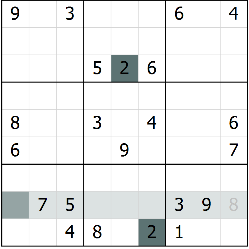 Position des candidats pour la solution de la Gr 3 page 6 du magazine de sudoku Virtuose n° 125