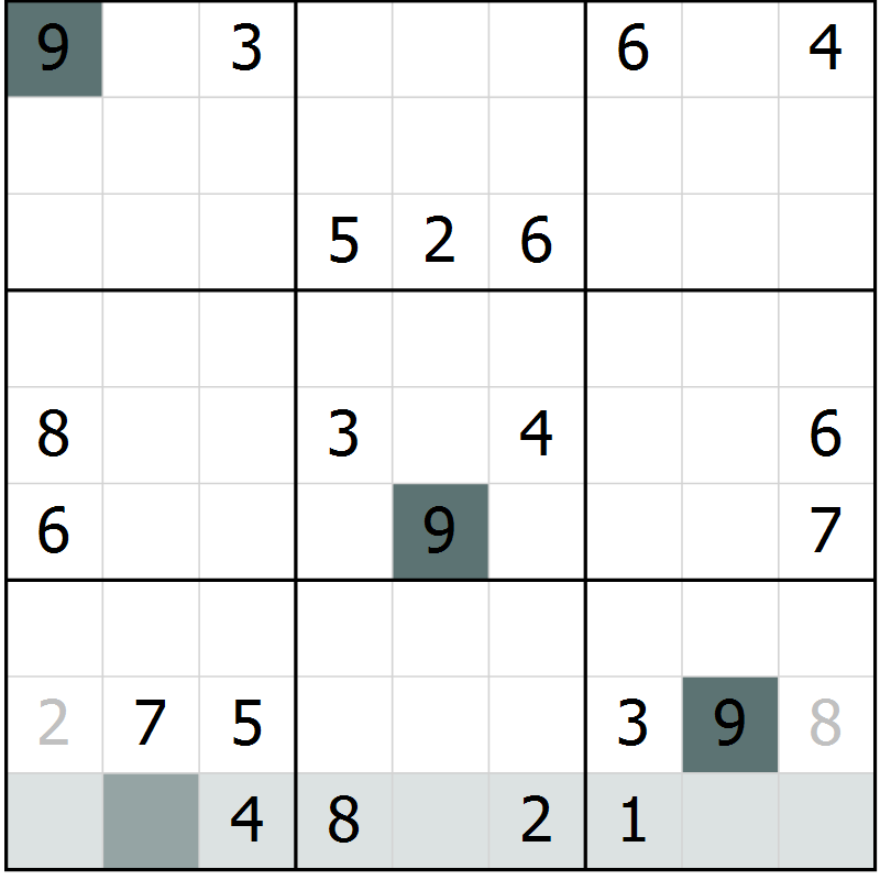 Position des candidats pour la solution de la Gr 3 page 6 du magazine de sudoku Virtuose n° 125