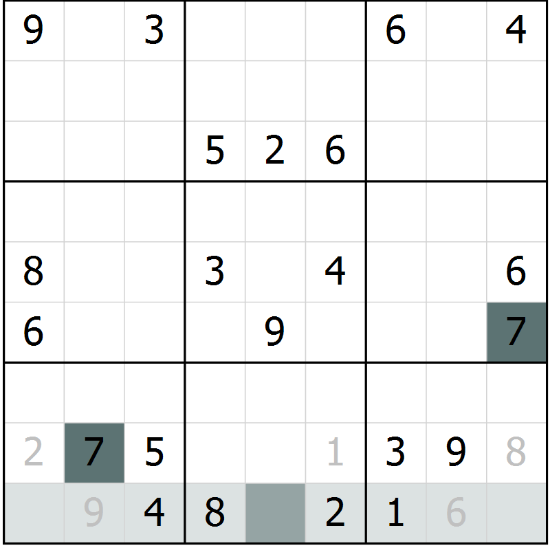 Position des candidats pour la solution de la Gr 3 page 6 du magazine de sudoku Virtuose n° 125