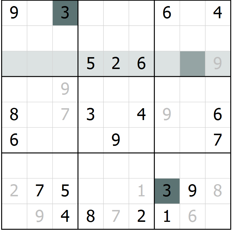 Position des candidats pour la solution de la Gr 3 page 6 du magazine de sudoku Virtuose n° 125