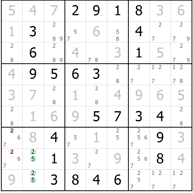 Position des candidats pour la solution de la Gr 30 page 33 du magazine de sudoku Virtuose n° 125