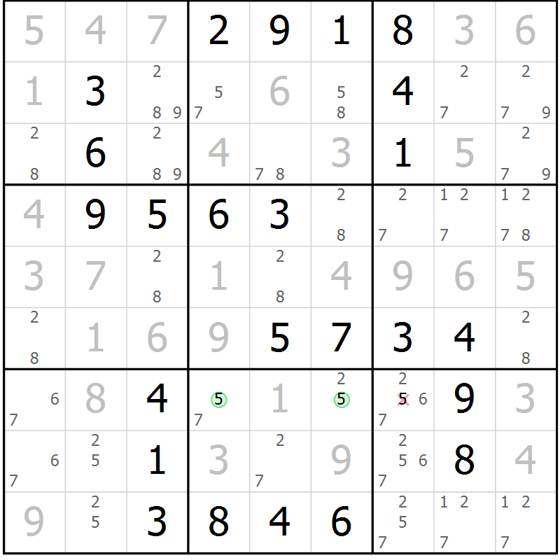 Position des candidats pour la solution de la Gr 30 page 33 du magazine de sudoku Virtuose n° 125