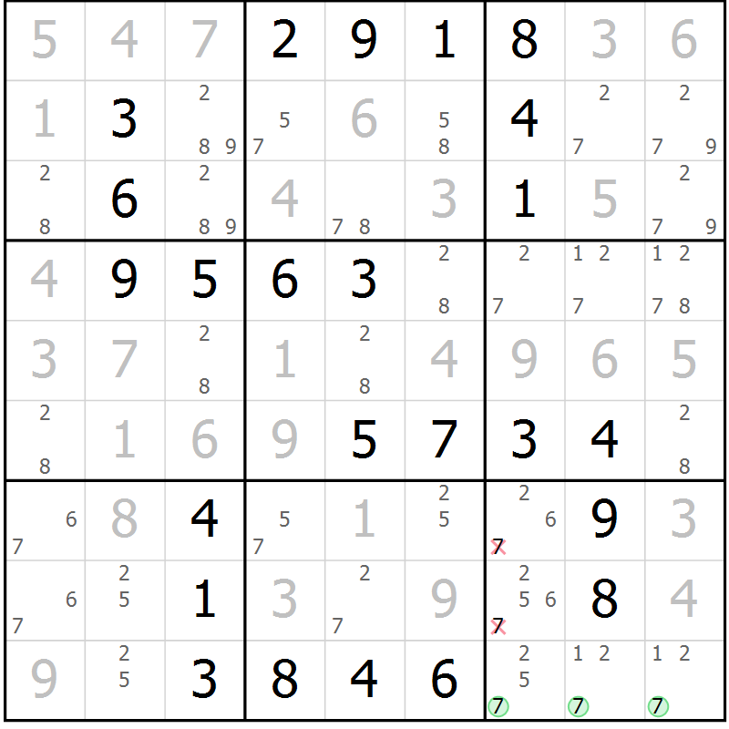 Position des candidats pour la solution de la Gr 30 page 33 du magazine de sudoku Virtuose n° 125