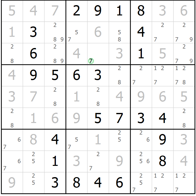 Position des candidats pour la solution de la Gr 30 page 33 du magazine de sudoku Virtuose n° 125
