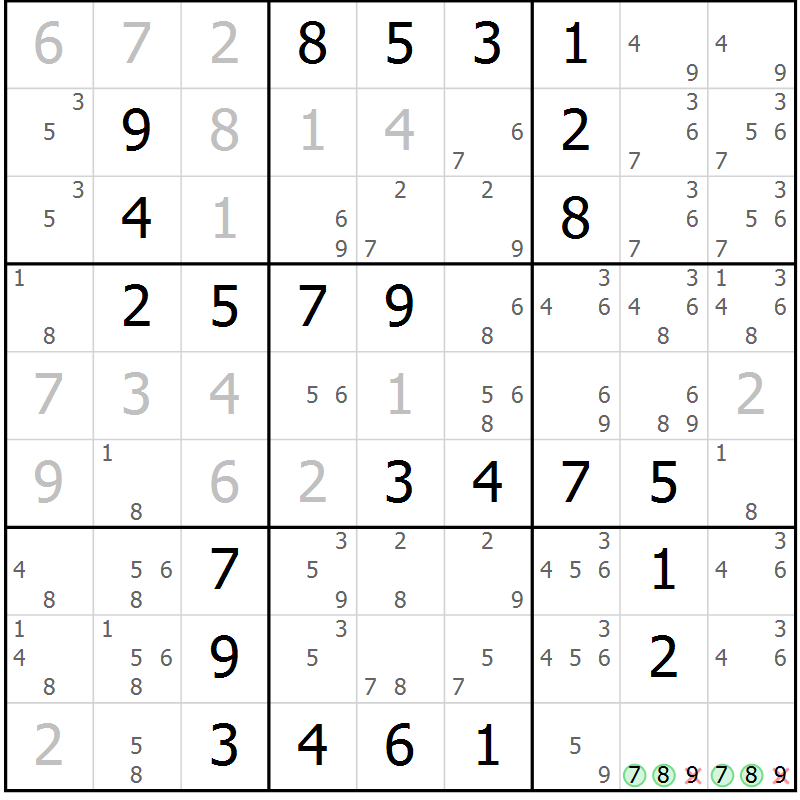 Position des candidats pour la solution de la Gr 31 page 34 du magazine de sudoku Virtuose n° 125