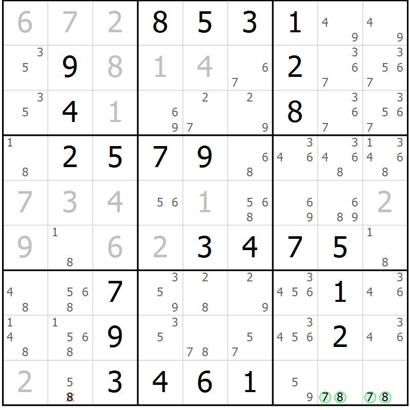 Position des candidats pour la solution de la Gr 31 page 34 du magazine de sudoku Virtuose n° 125