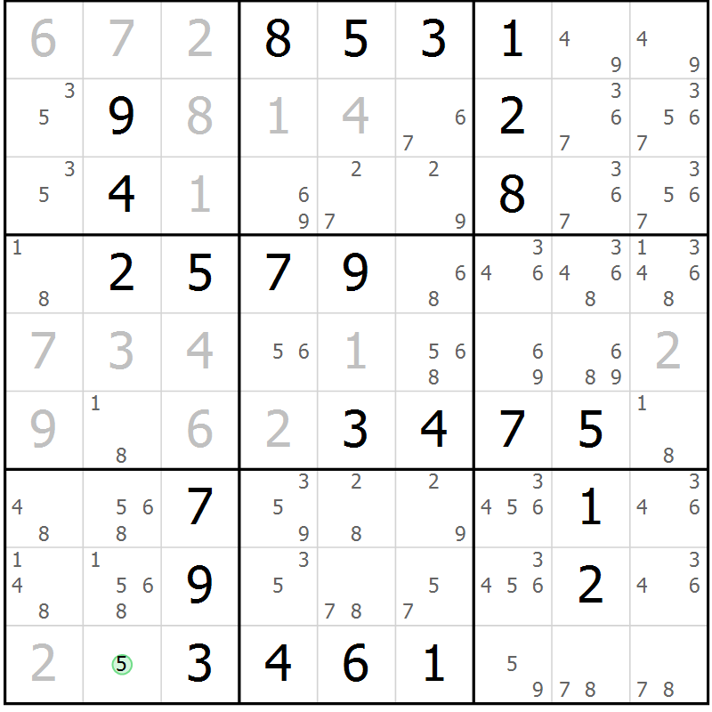 Position des candidats pour la solution de la Gr 31 page 34 du magazine de sudoku Virtuose n° 125