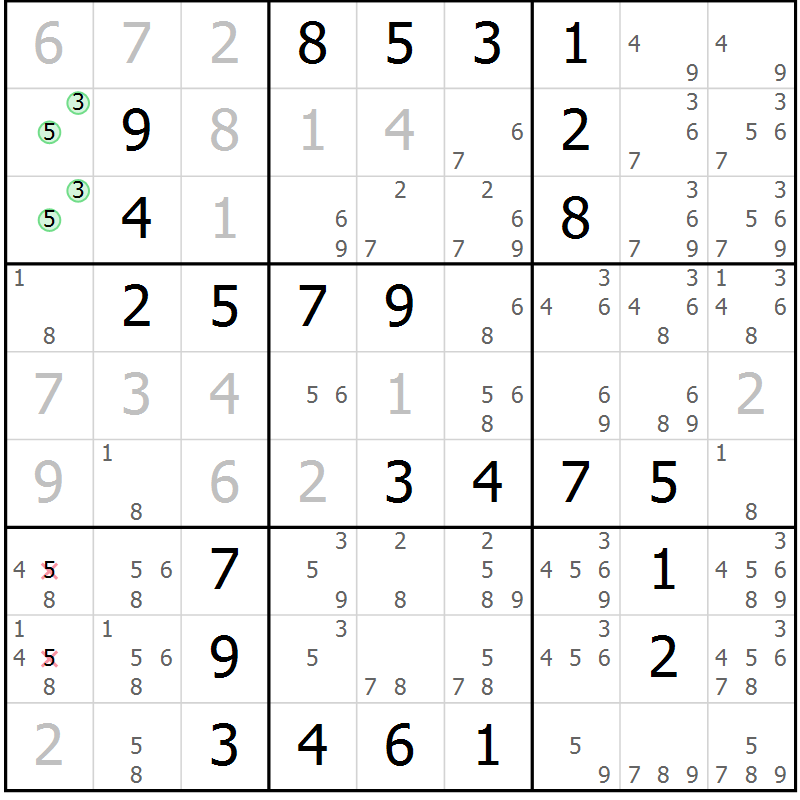 Position des candidats pour la solution de la Gr 31 page 34 du magazine de sudoku Virtuose n° 125