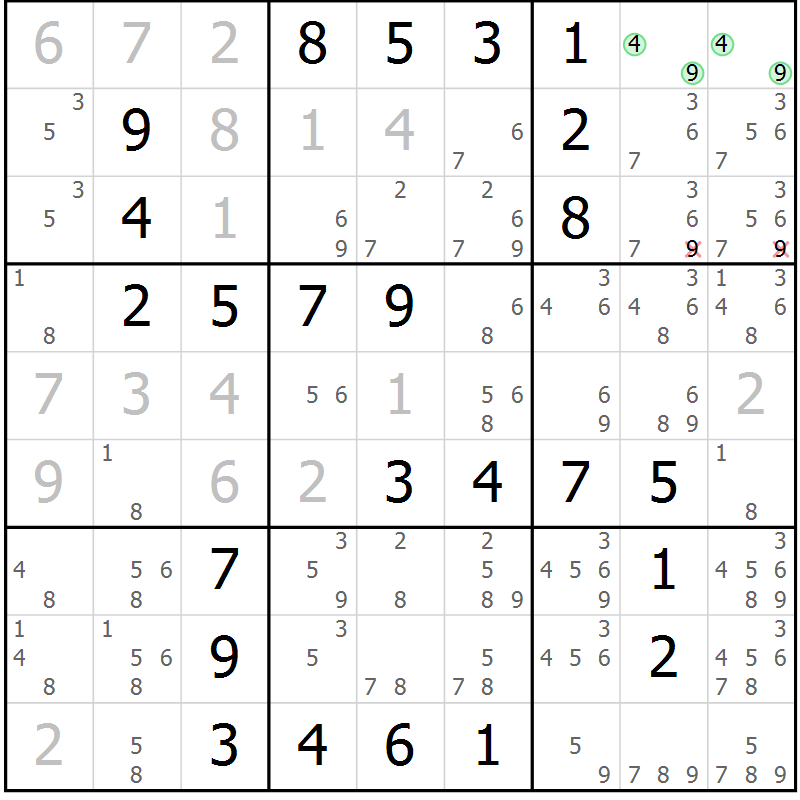 Position des candidats pour la solution de la Gr 31 page 34 du magazine de sudoku Virtuose n° 125