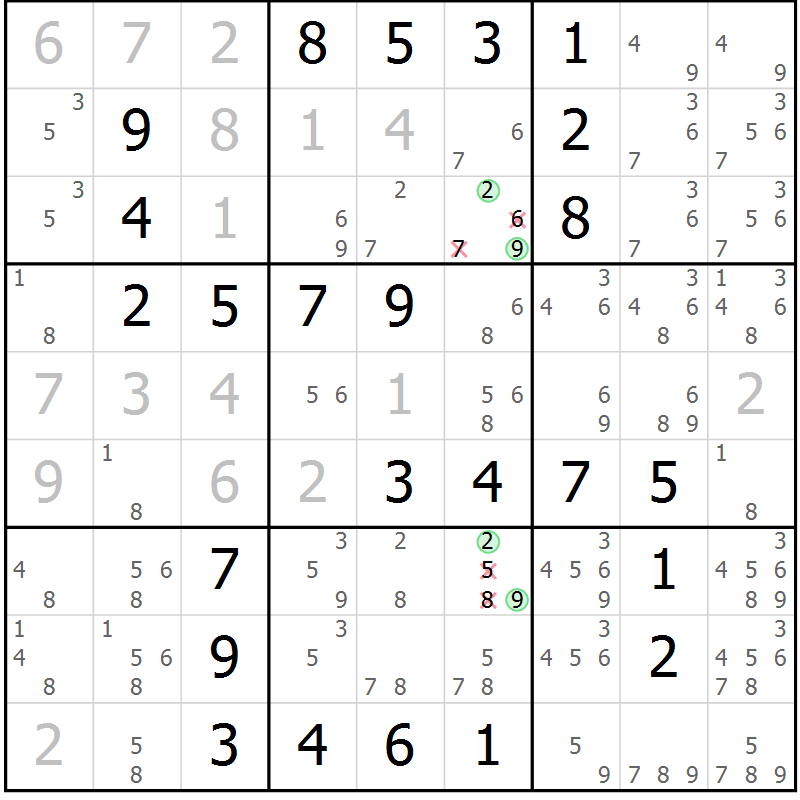 Position des candidats pour la solution de la Gr 31 page 34 du magazine de sudoku Virtuose n° 125