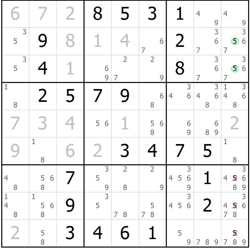 Position des candidats pour la solution de la Gr 31 page 34 du magazine de sudoku Virtuose n° 125