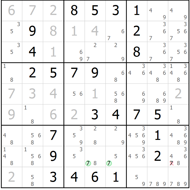 Position des candidats pour la solution de la Gr 31 page 34 du magazine de sudoku Virtuose n° 125