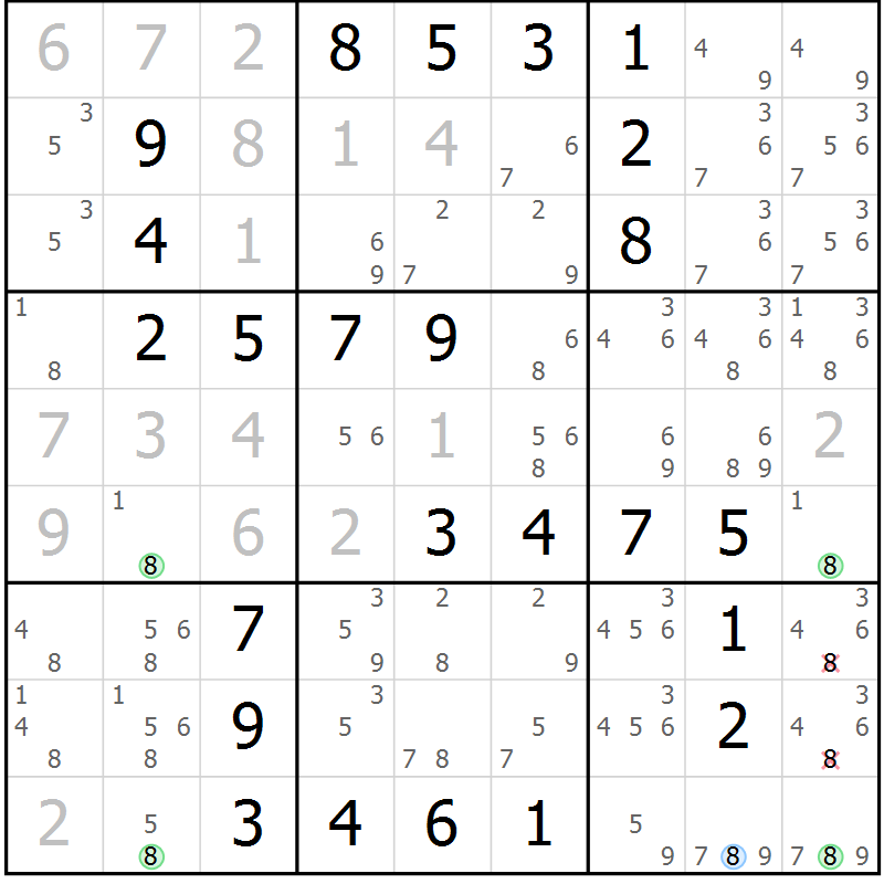 Position des candidats pour la solution de la Gr 31 page 34 du magazine de sudoku Virtuose n° 125
