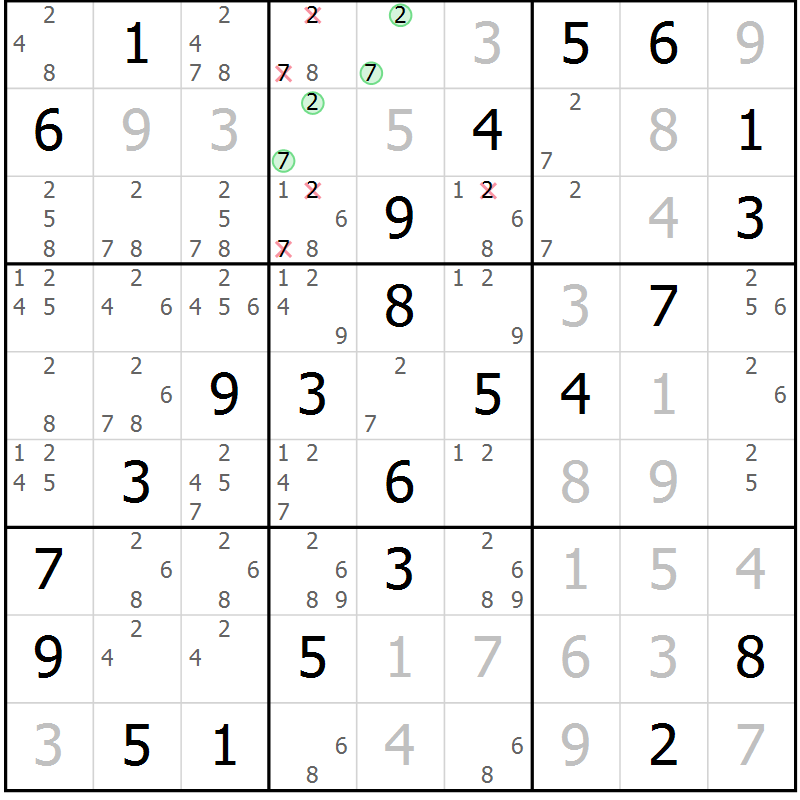 Position des candidats pour la solution de la Gr 32 page 35 du magazine de sudoku Virtuose n° 125