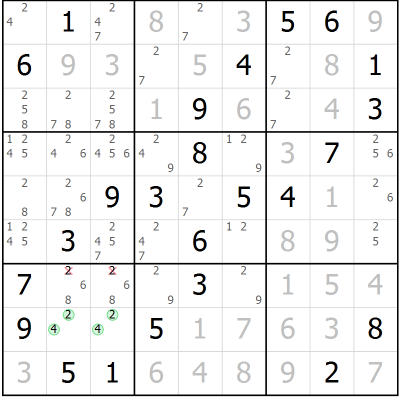 Position des candidats pour la solution de la Gr 32 page 35 du magazine de sudoku Virtuose n° 125