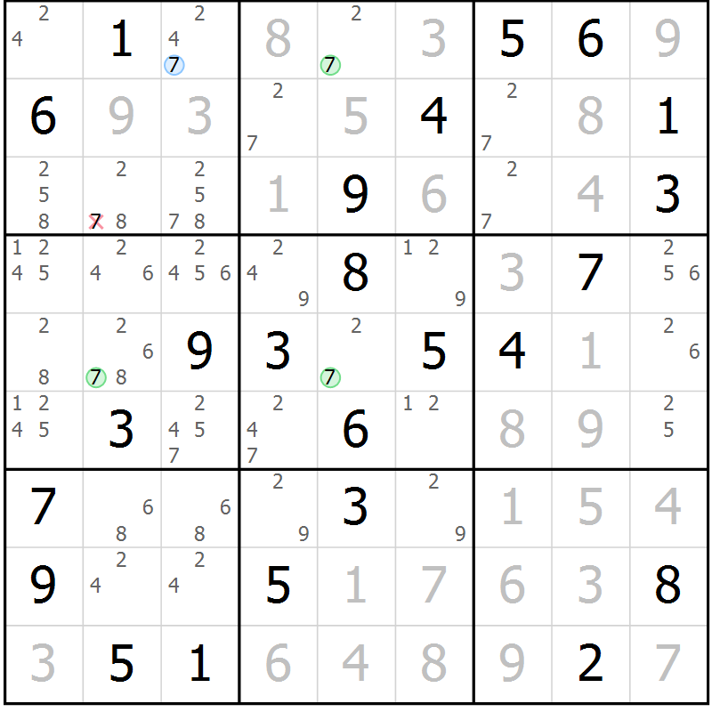 Position des candidats pour la solution de la Gr 32 page 35 du magazine de sudoku Virtuose n° 125