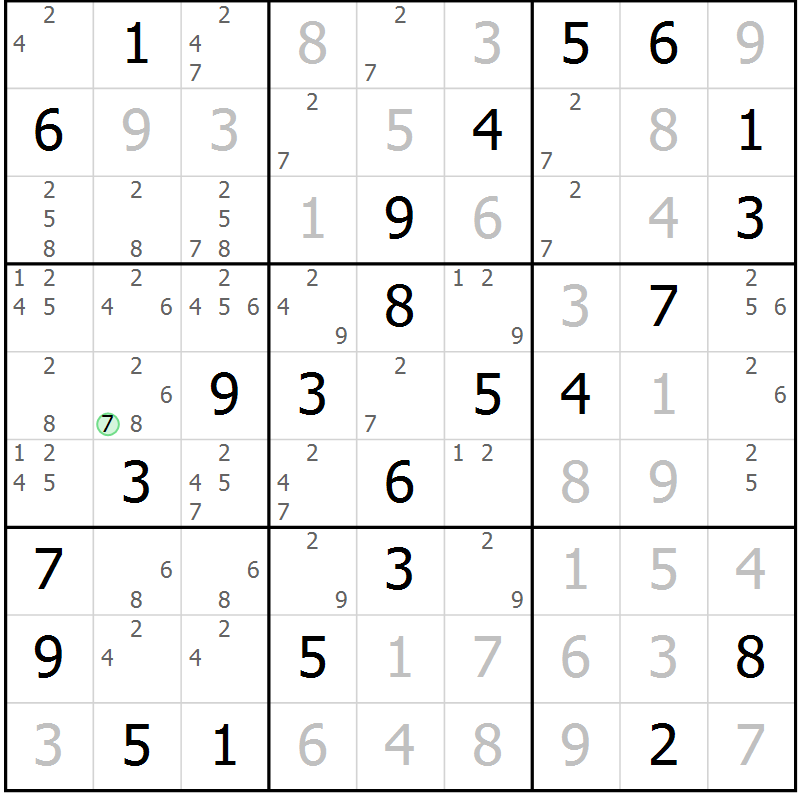 Position des candidats pour la solution de la Gr 32 page 35 du magazine de sudoku Virtuose n° 125