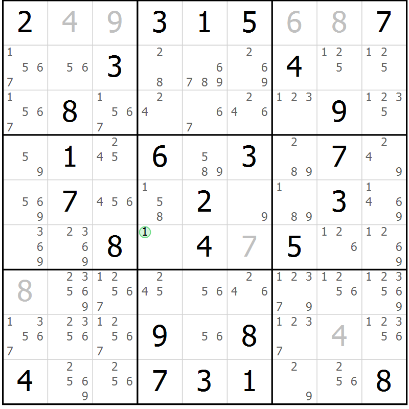 Position des candidats pour la solution de la Gr 33 page 36 du magazine de sudoku Virtuose n° 125