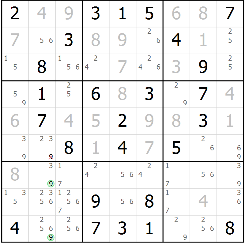Position des candidats pour la solution de la Gr 33 page 36 du magazine de sudoku Virtuose n° 125
