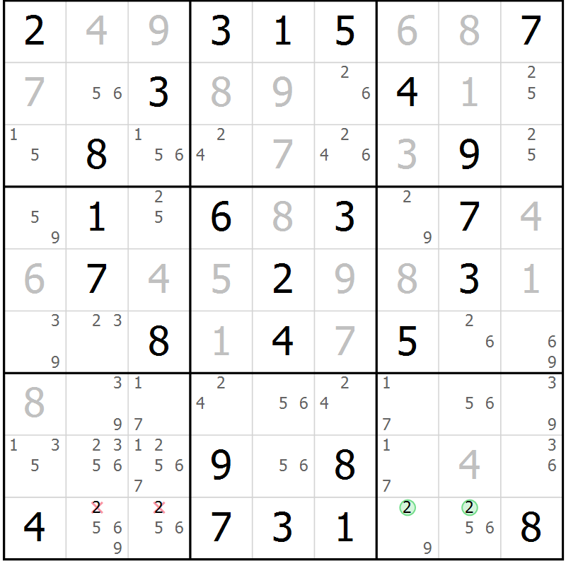 Position des candidats pour la solution de la Gr 33 page 36 du magazine de sudoku Virtuose n° 125