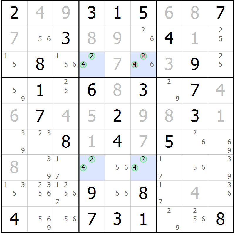 Position des candidats pour la solution de la Gr 33 page 36 du magazine de sudoku Virtuose n° 125