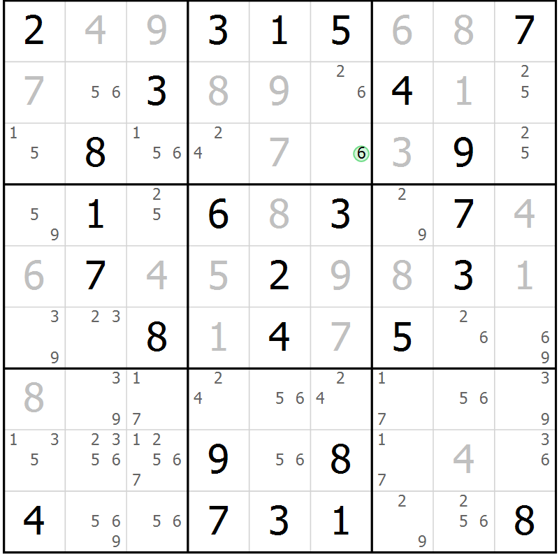 Position des candidats pour la solution de la Gr 33 page 36 du magazine de sudoku Virtuose n° 125