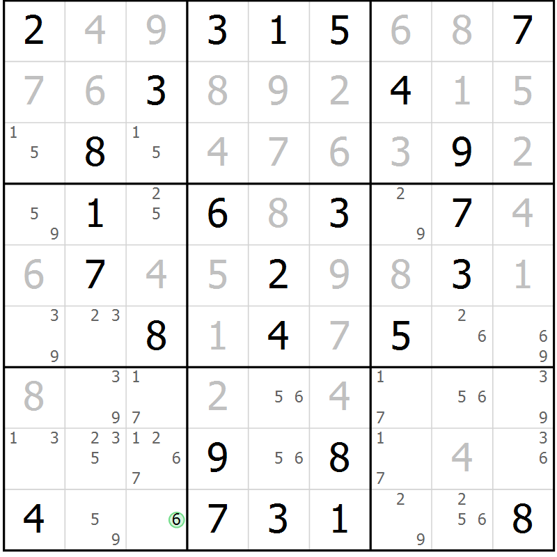 Position des candidats pour la solution de la Gr 33 page 36 du magazine de sudoku Virtuose n° 125