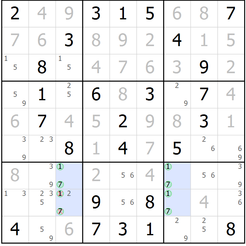 Position des candidats pour la solution de la Gr 33 page 36 du magazine de sudoku Virtuose n° 125