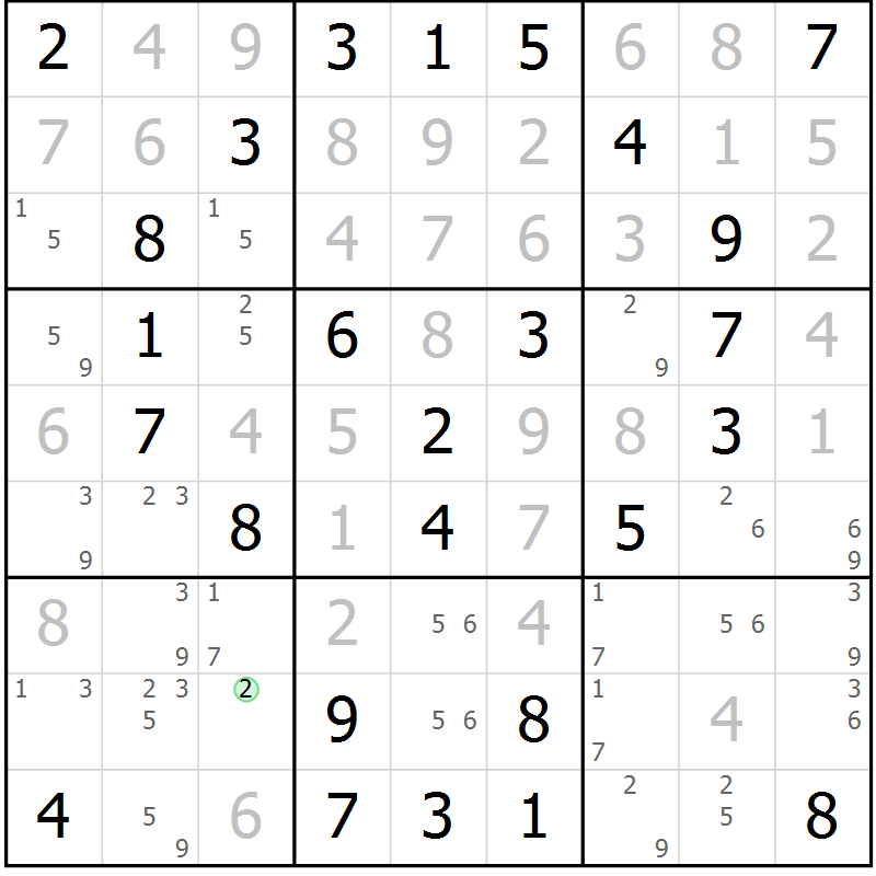 Position des candidats pour la solution de la Gr 33 page 36 du magazine de sudoku Virtuose n° 125