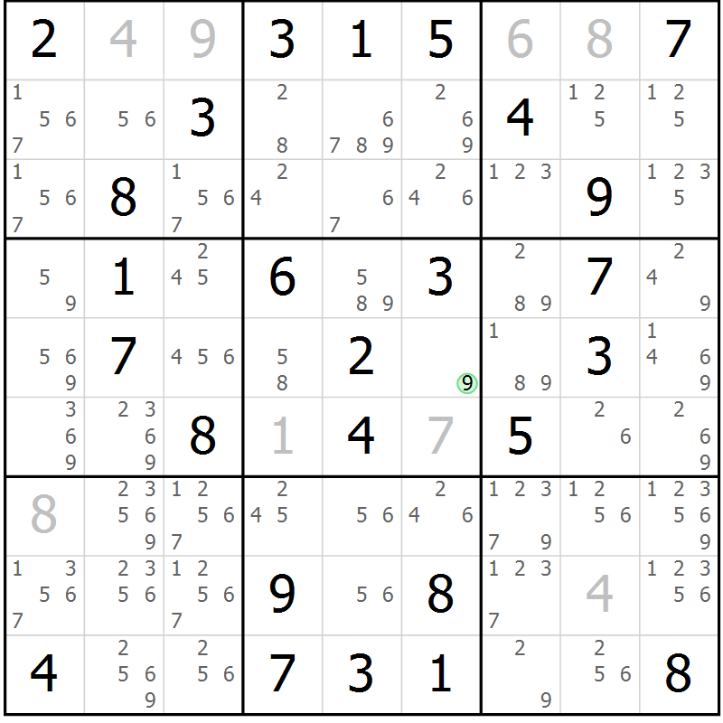 Position des candidats pour la solution de la Gr 33 page 36 du magazine de sudoku Virtuose n° 125