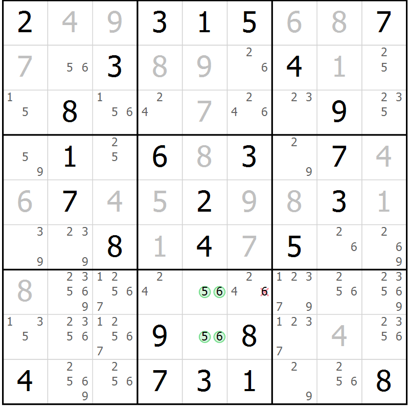 Position des candidats pour la solution de la Gr 33 page 36 du magazine de sudoku Virtuose n° 125