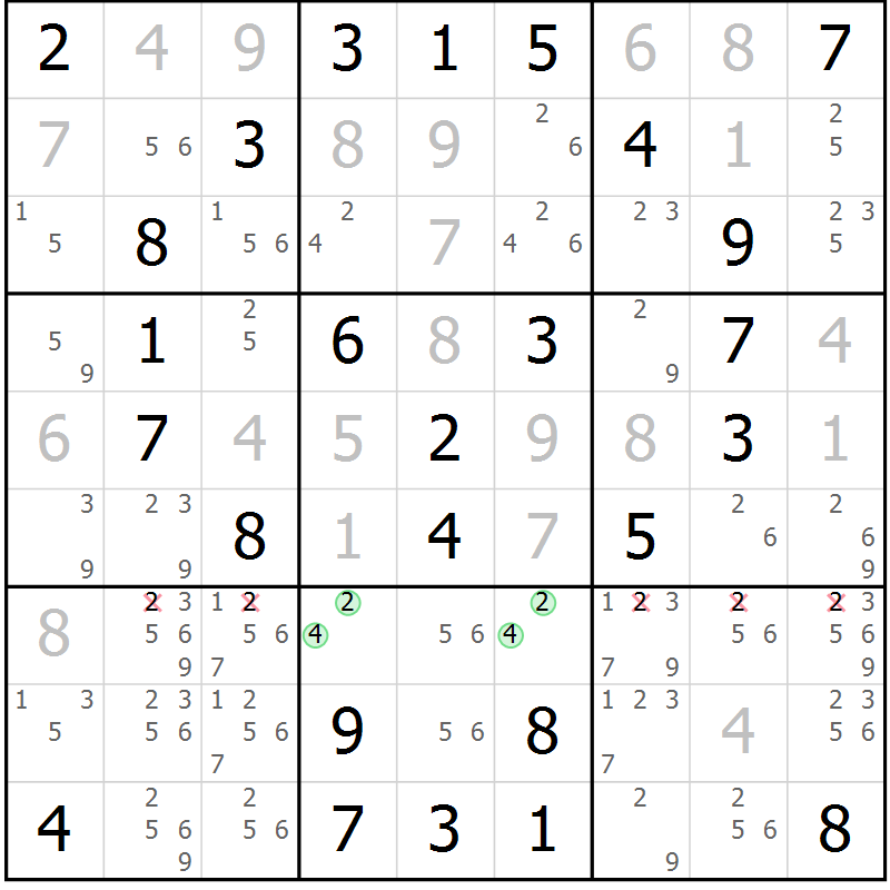 Position des candidats pour la solution de la Gr 33 page 36 du magazine de sudoku Virtuose n° 125