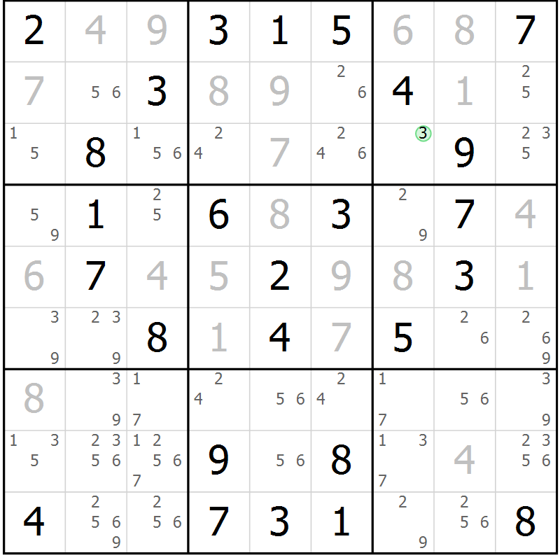 Position des candidats pour la solution de la Gr 33 page 36 du magazine de sudoku Virtuose n° 125