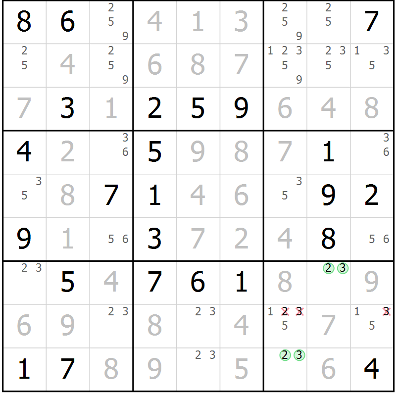 Position des candidats pour la solution de la Gr 34 page 37 du magazine de sudoku Virtuose n° 125